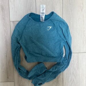 Gymshark Vital Seamless 2.0 Long Sleeve Crop Top - Tahoe Teal Marl